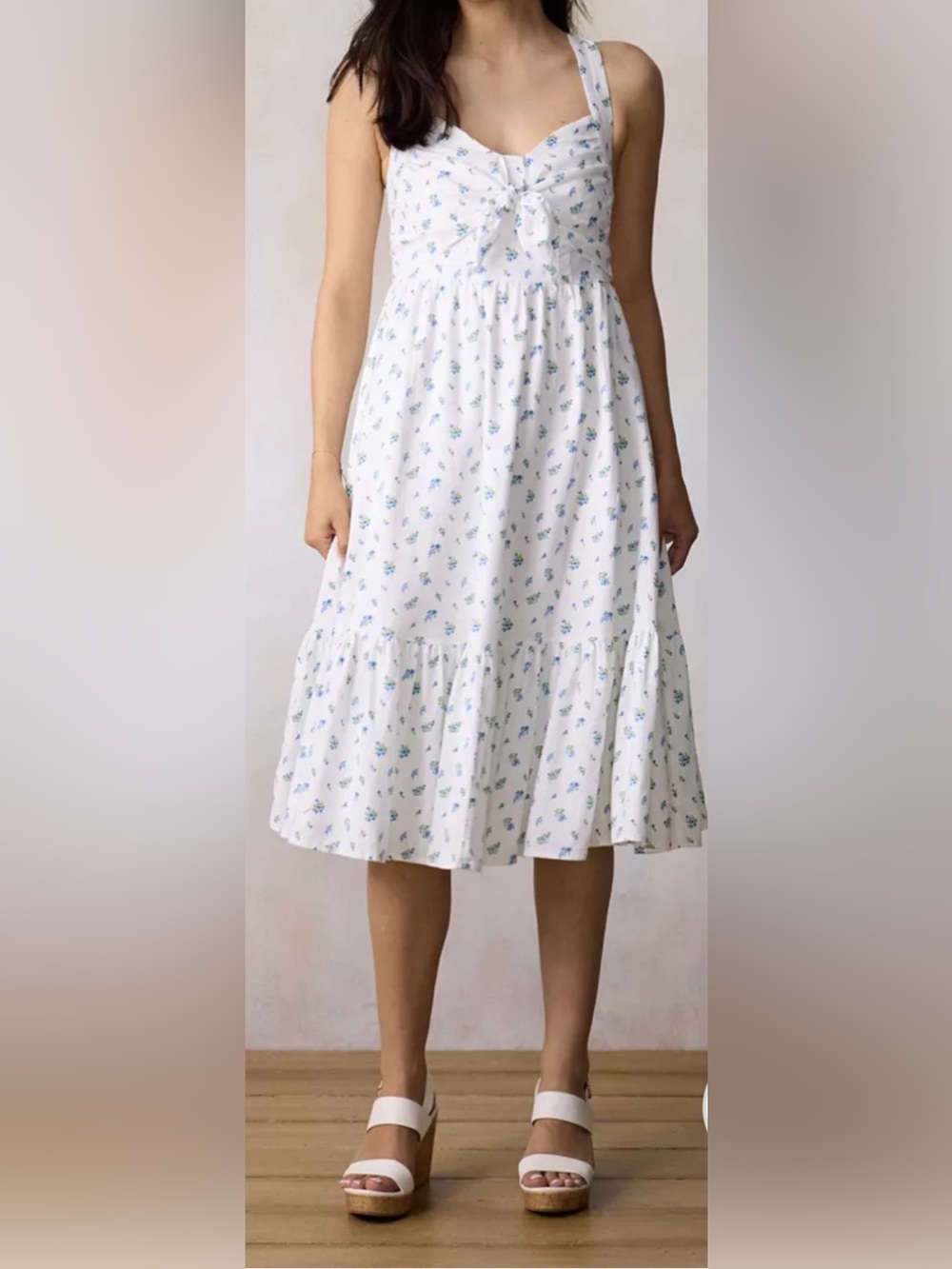 LC Lauren Conrad cream Dress with Blue Floral Print